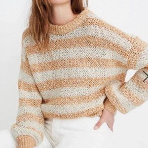 *New Madewell Striped Pullover Sweater Womens XXS Peach Ivory Drop Sleeve $110
